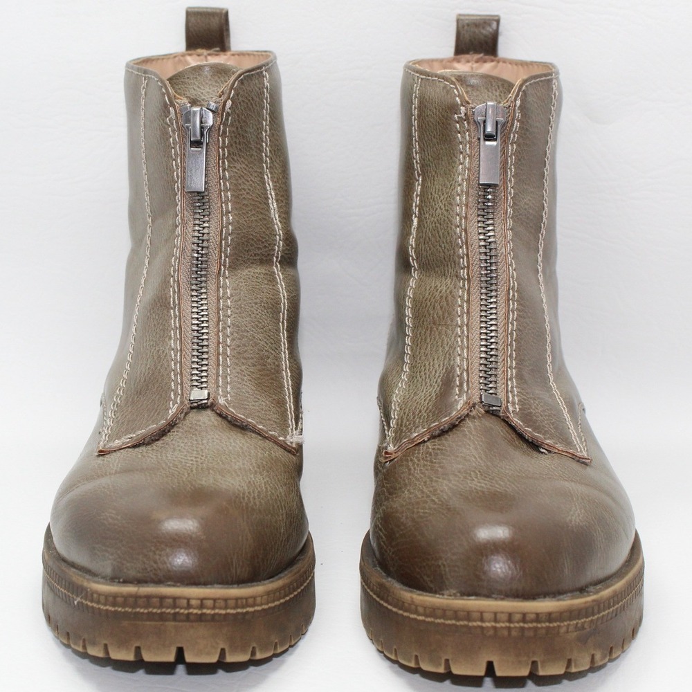 LifeStride Sanibel Womens Ankle Boots Olive Gray Front‎ Zip Chunky Lug Sole 7.5M